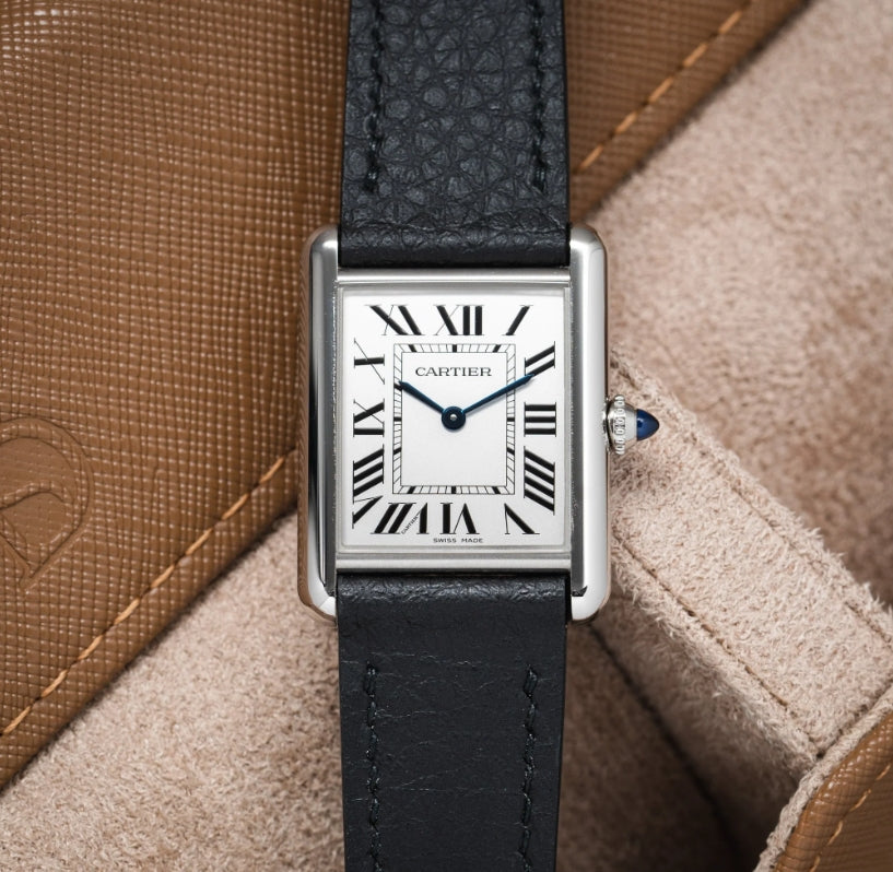 Black Rubberised Leather Strap for Cartier Tank